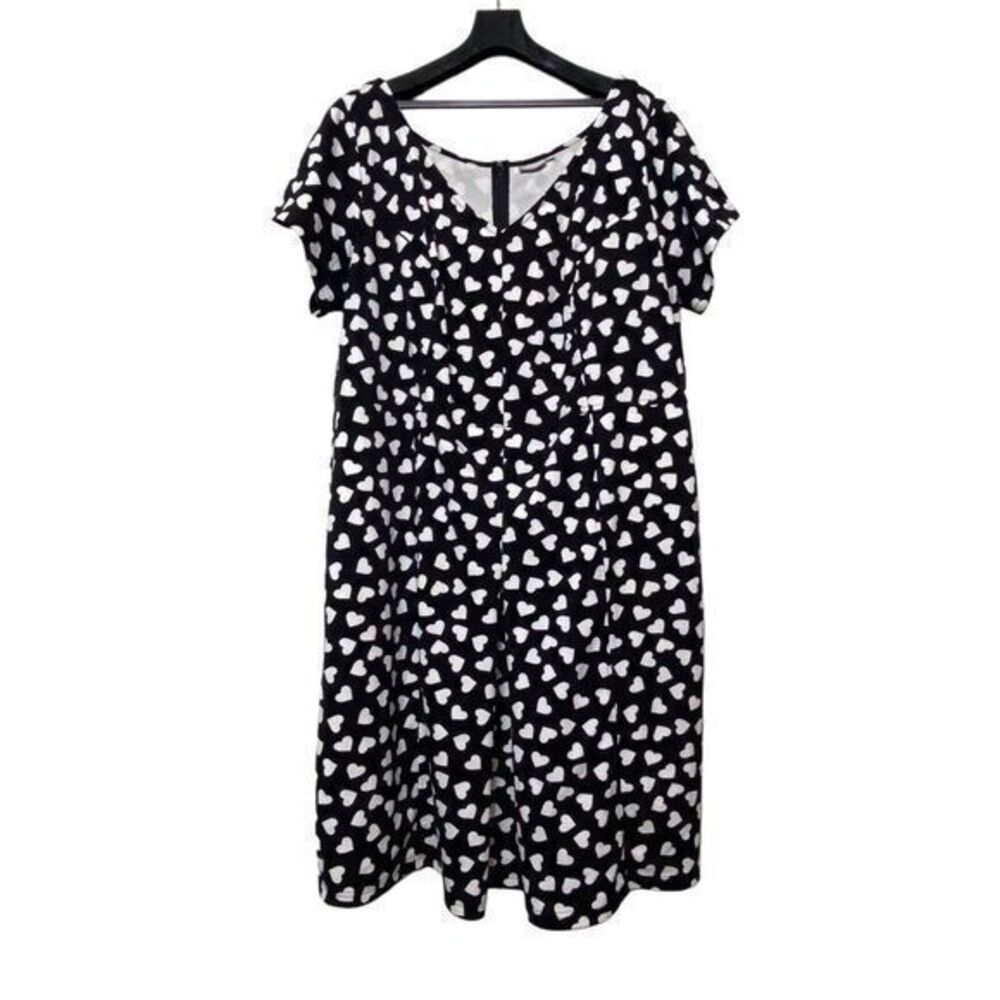 eShakti Dress Short Sleeve Heart‎ Print Dress Womens 3X 26W Black White Pockets